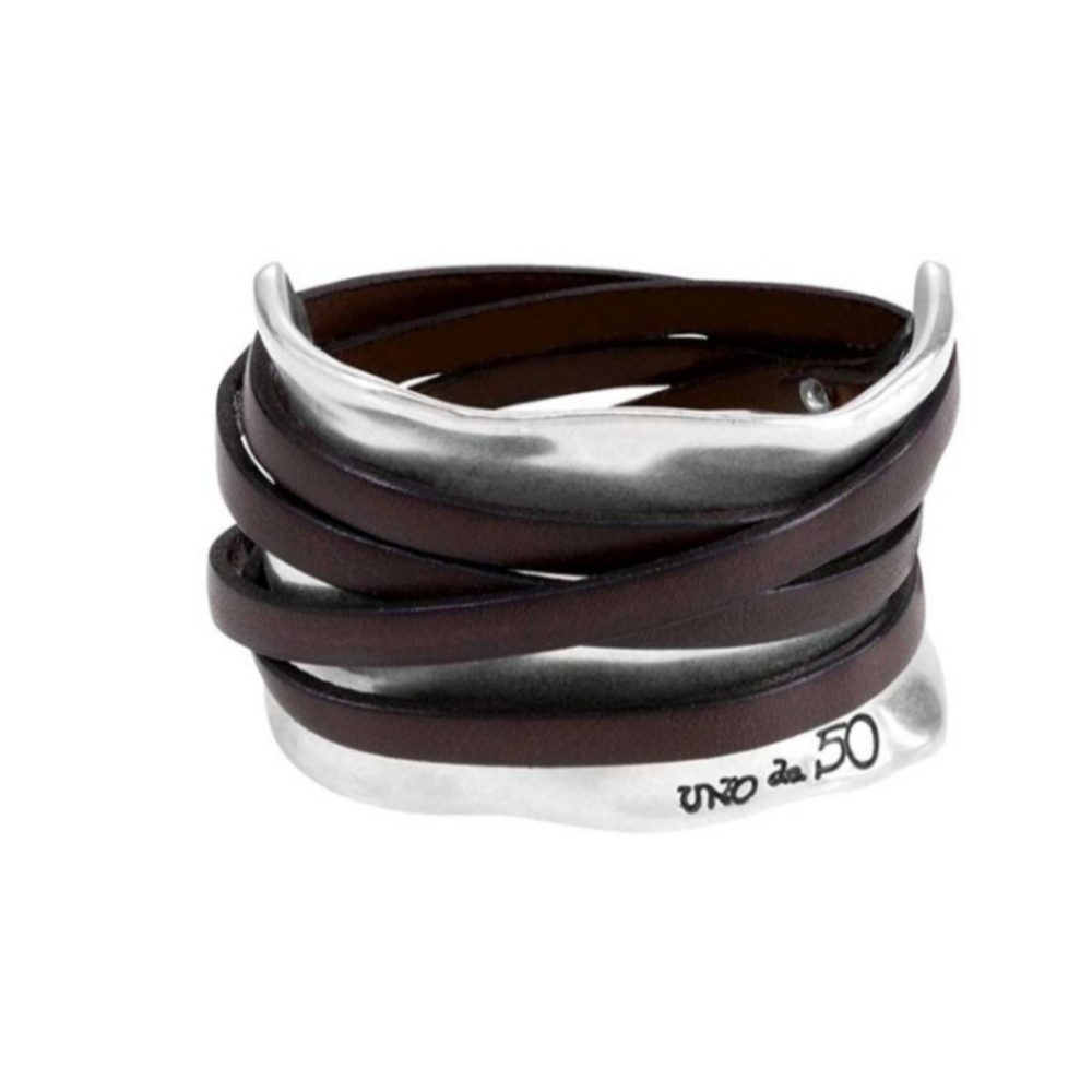 Thick Silver Cuff w/ Leather Wraparound Strap